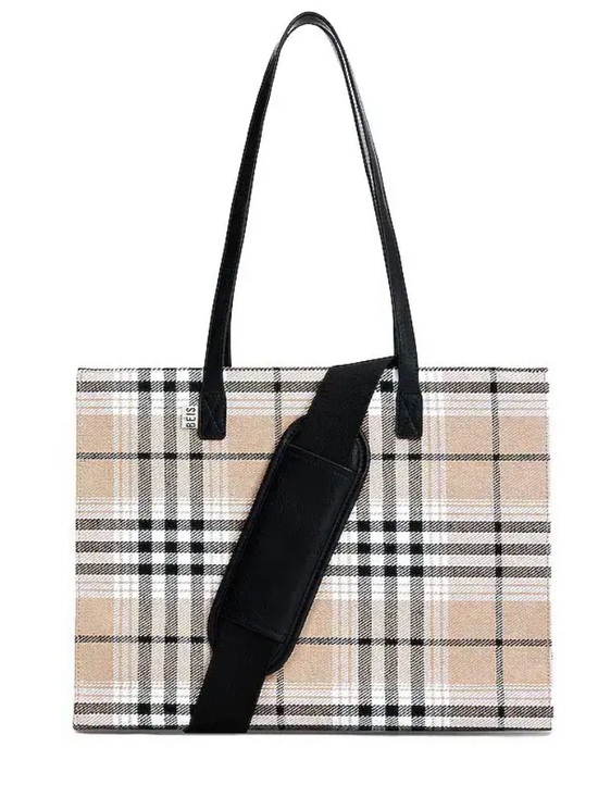 BEIS Handbags - Beis Work Tote Plaid Limited Edition